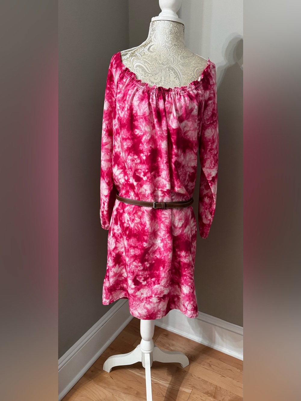 MICHAEL Michael Kors Pink Tie-Dye Off-Shoulder Long Sleeve Dress